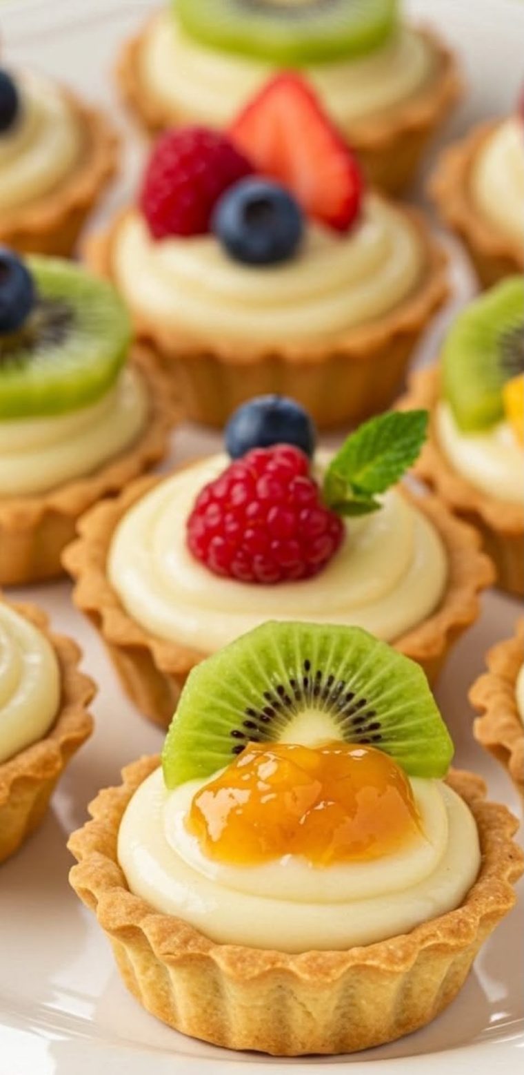 Mini fruit tarts with kiwi, strawberry and berries